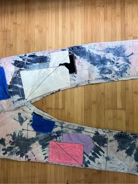 MNML Tie-Dye Patchwork Skinny Jeans - Pink & Blue
